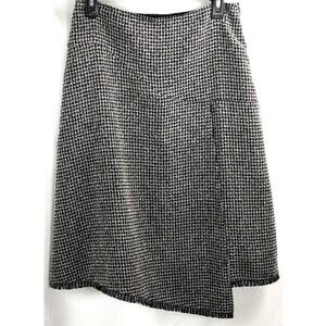 SC collection slit a-line skirt 10 BIK Wht houndstooth Asymetrical fringe career
